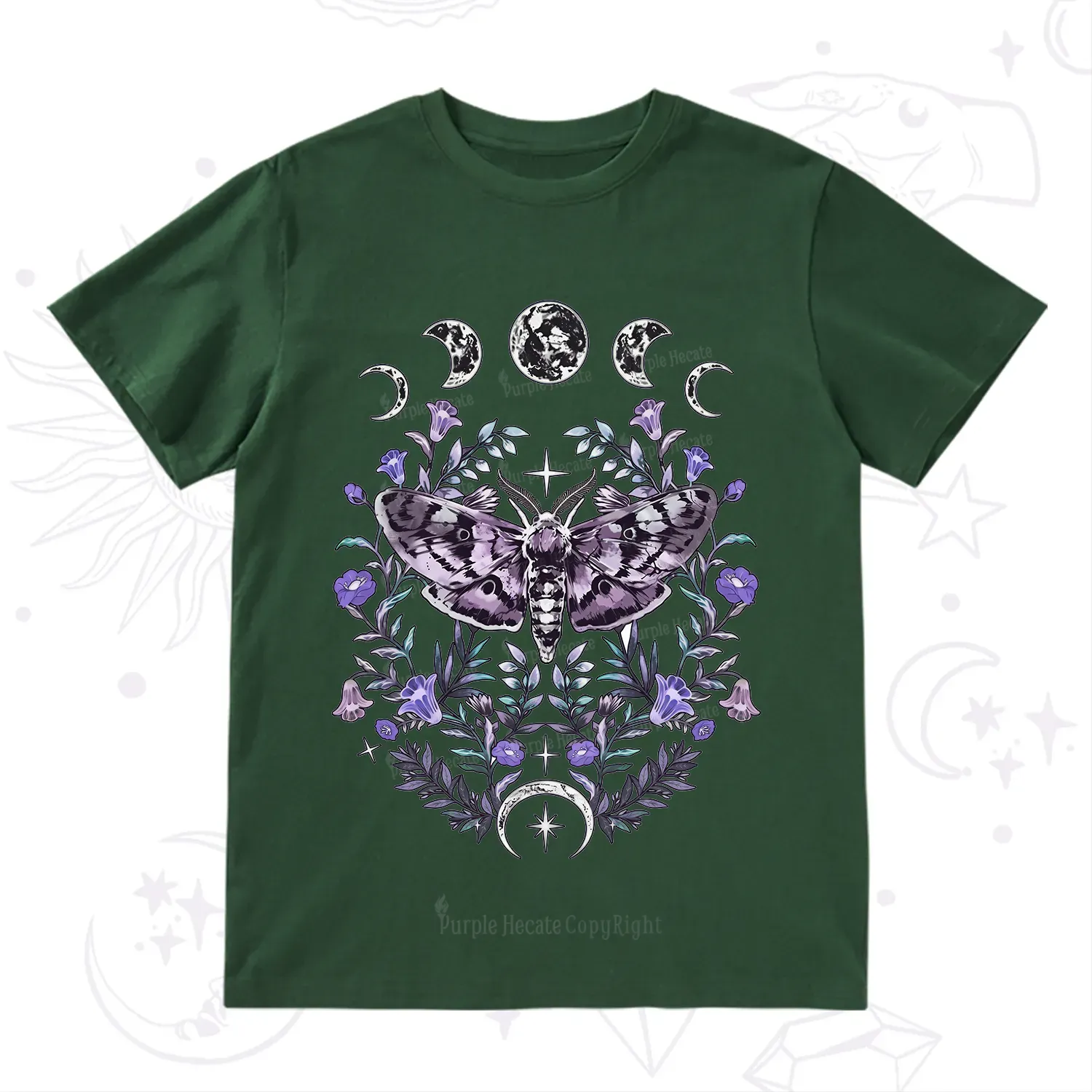 Purplehecate Gothic Mysterious Moth with Moon T-Shirt