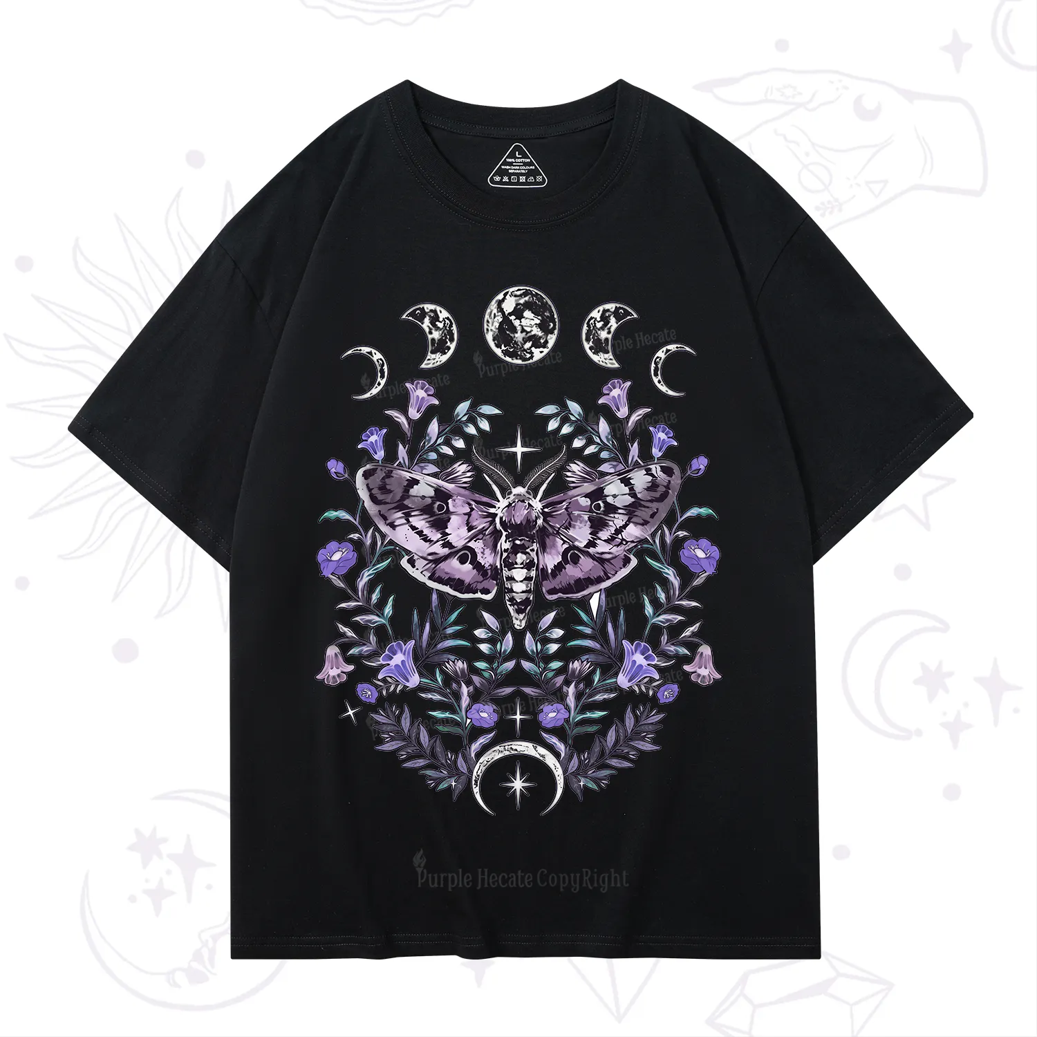 Purplehecate Gothic Mysterious Moth with Moon T-Shirt