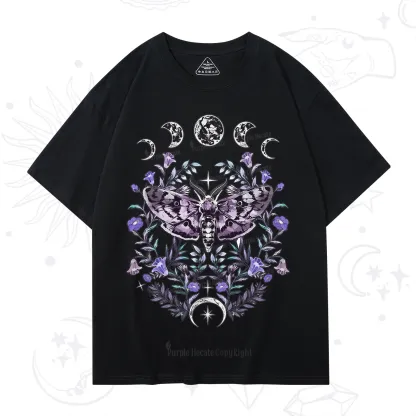 Purplehecate Gothic Mysterious Moth with Moon T-Shirt