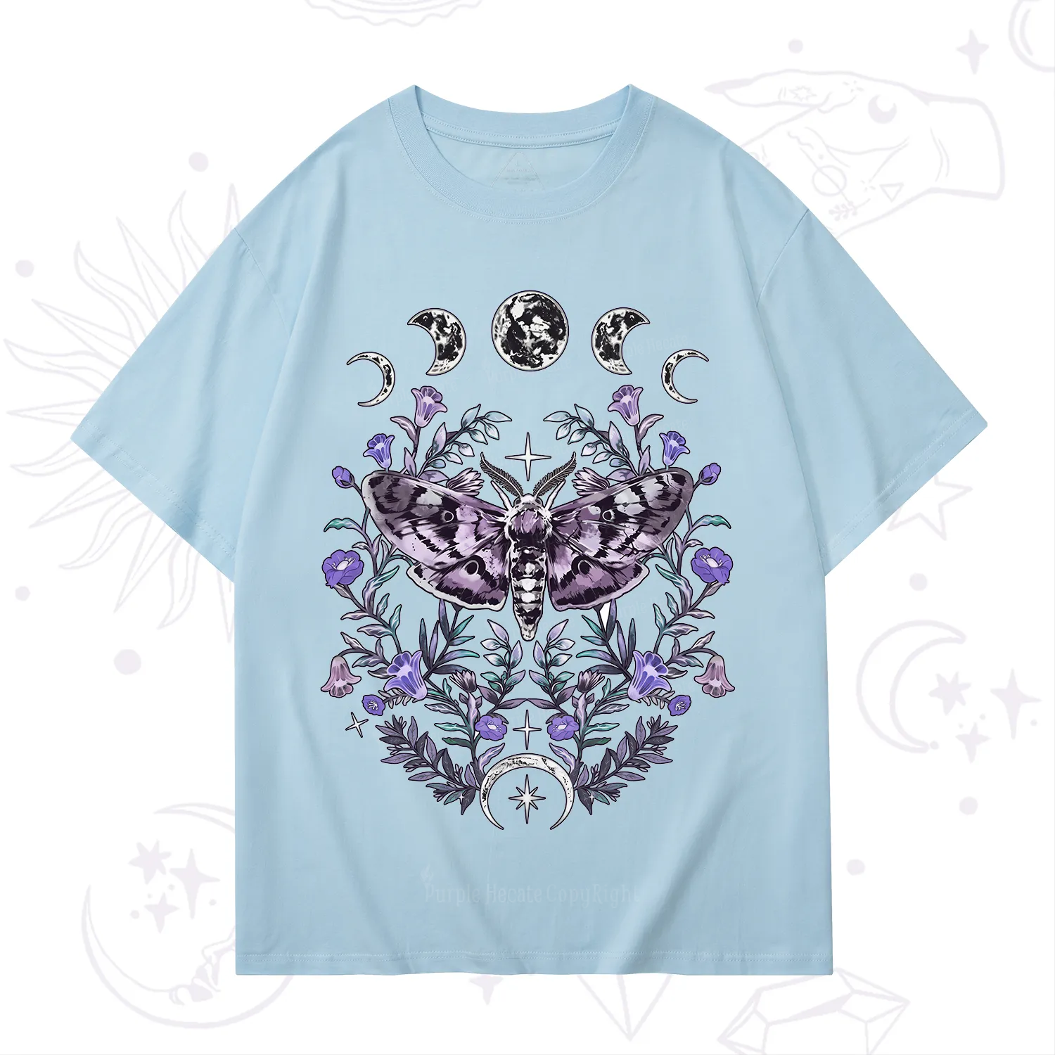 Purplehecate Gothic Mysterious Moth with Moon T-Shirt