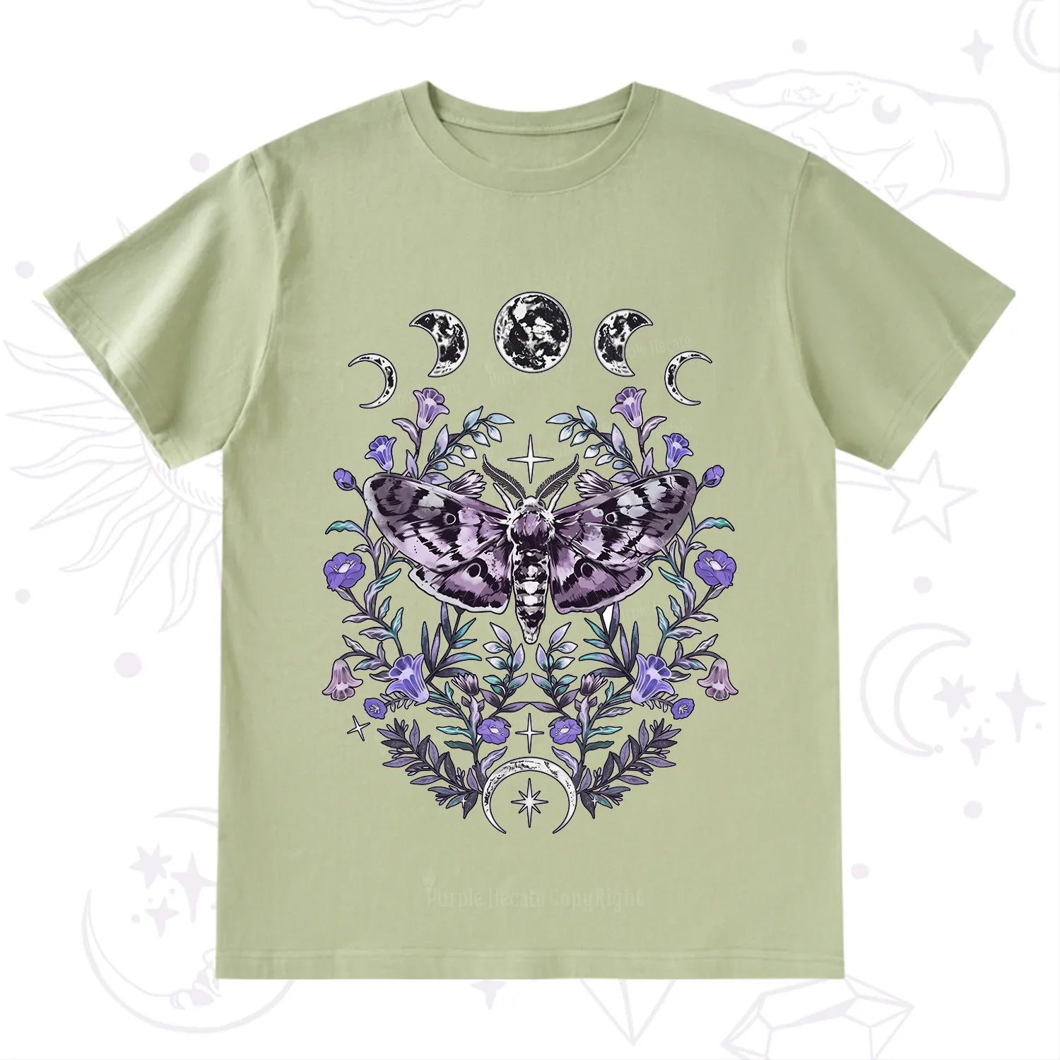 Purplehecate Gothic Mysterious Moth with Moon T-Shirt