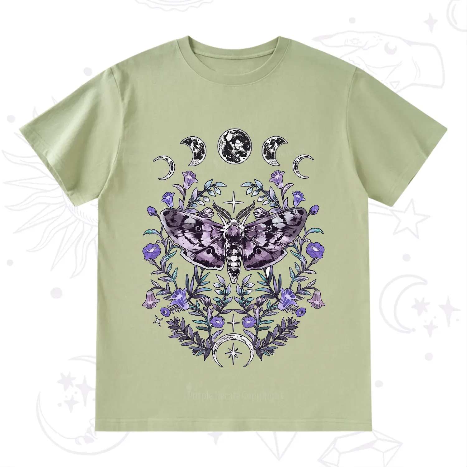 Purplehecate Gothic Mysterious Moth with Moon T-Shirt