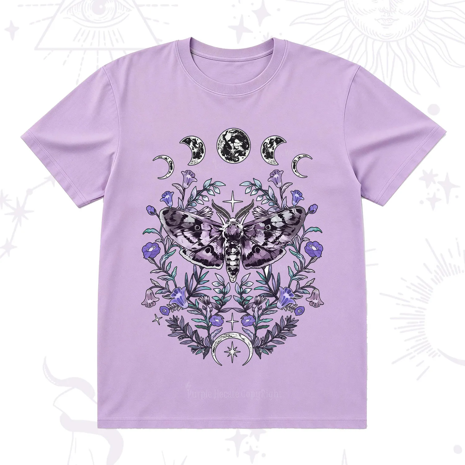 Purplehecate Gothic Mysterious Moth with Moon T-Shirt
