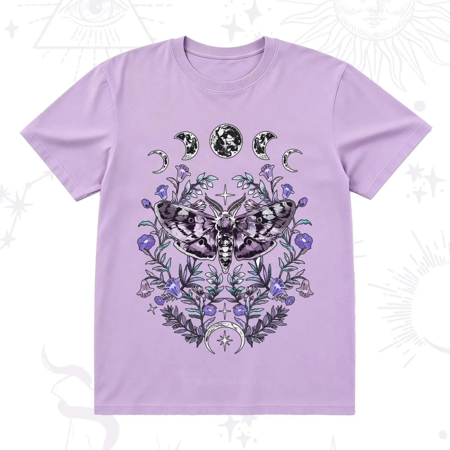 Purplehecate Gothic Mysterious Moth with Moon T-Shirt