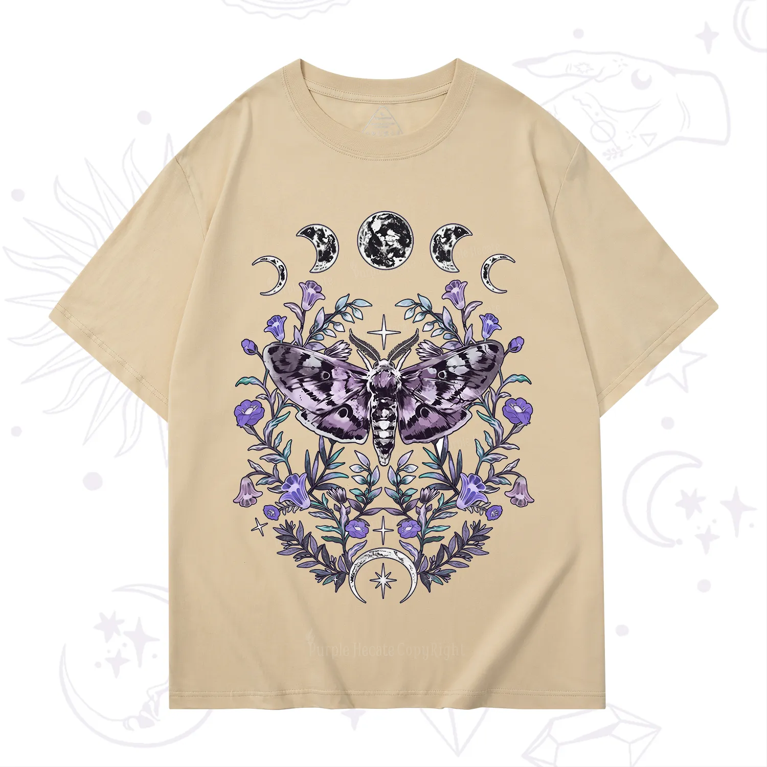 Purplehecate Gothic Mysterious Moth with Moon T-Shirt