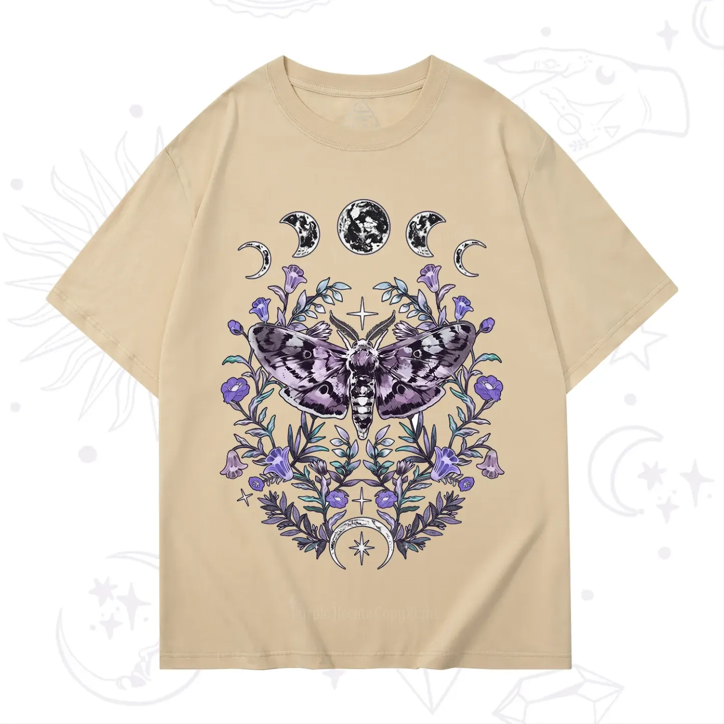 Purplehecate Gothic Mysterious Moth with Moon T-Shirt