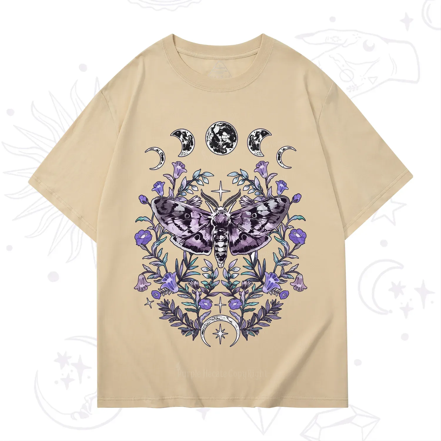 Purplehecate Gothic Mysterious Moth with Moon T-Shirt