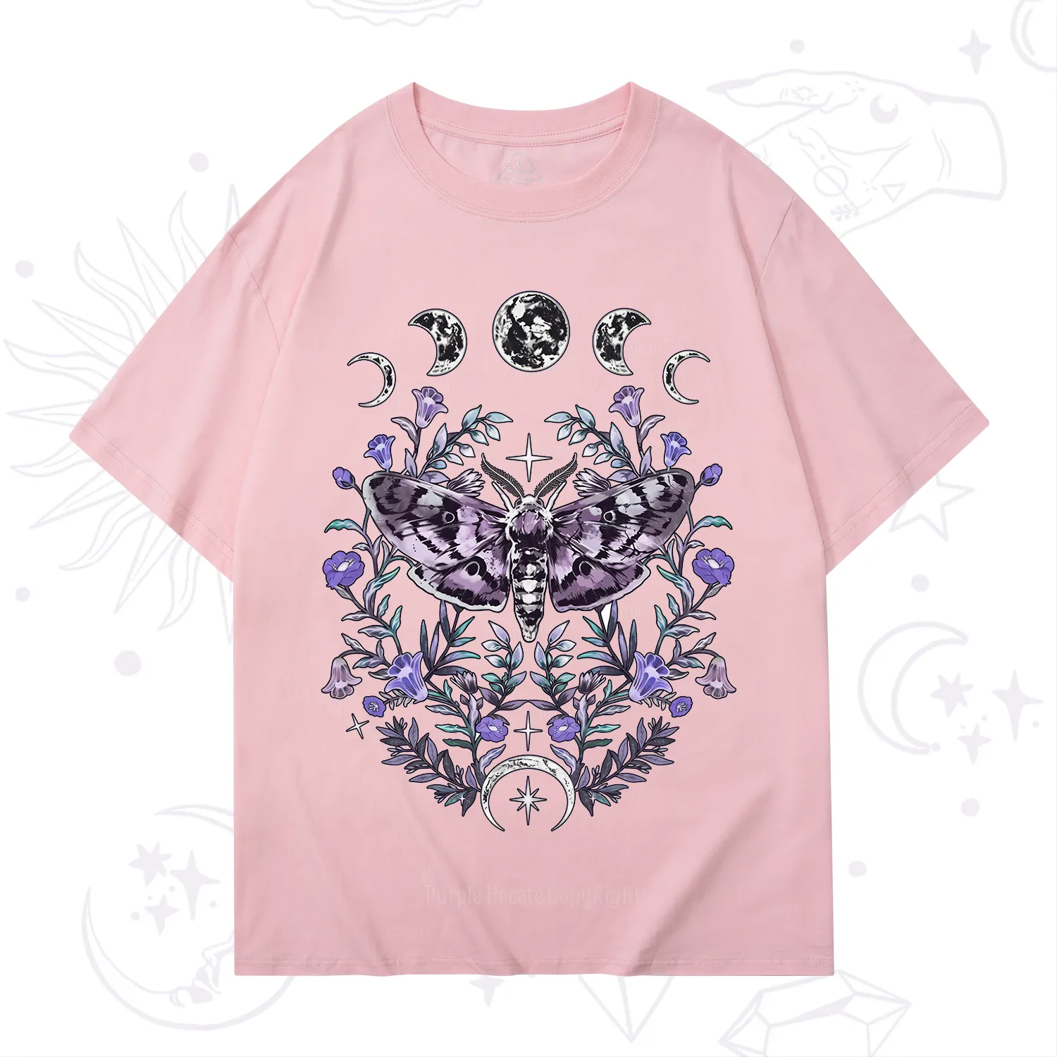 Purplehecate Gothic Mysterious Moth with Moon T-Shirt