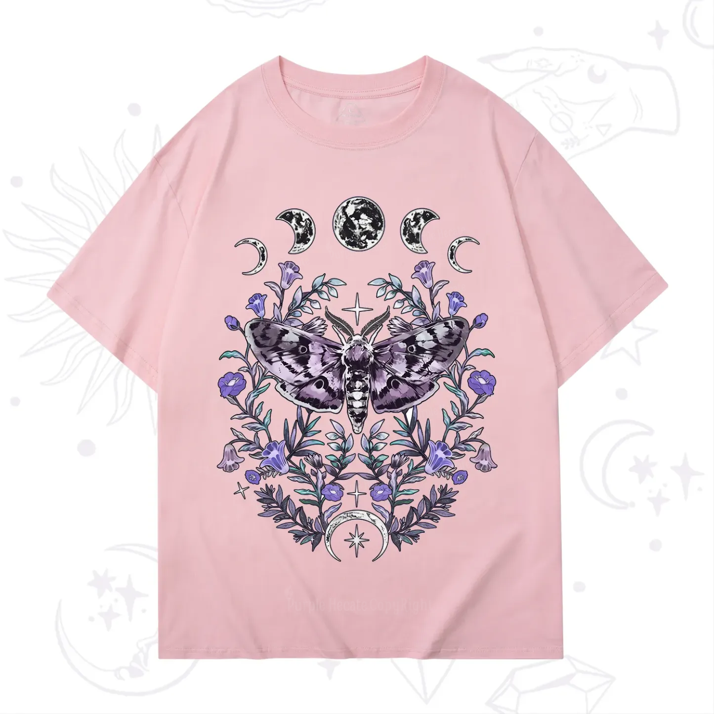 Purplehecate Gothic Mysterious Moth with Moon T-Shirt