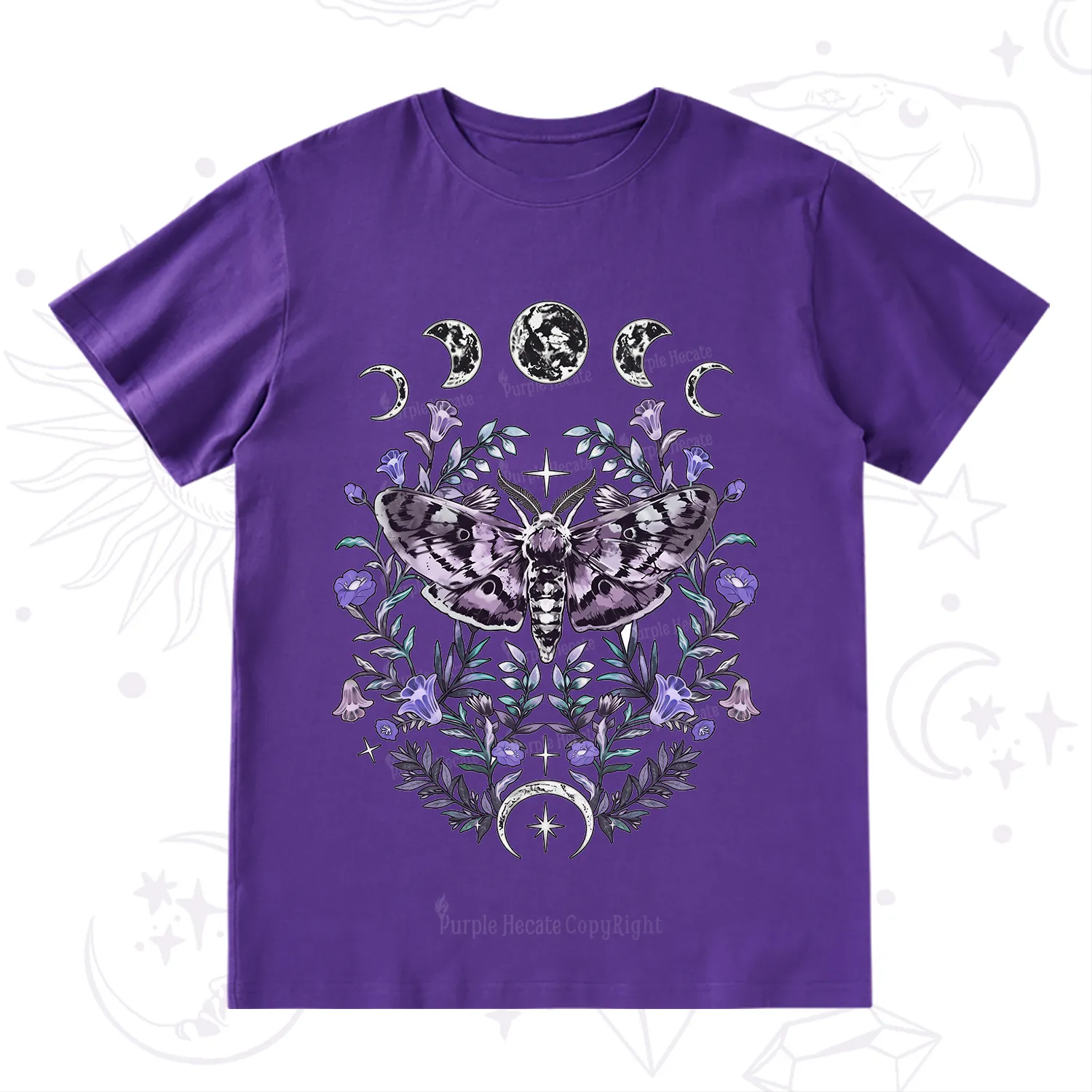 Purplehecate Gothic Mysterious Moth with Moon T-Shirt