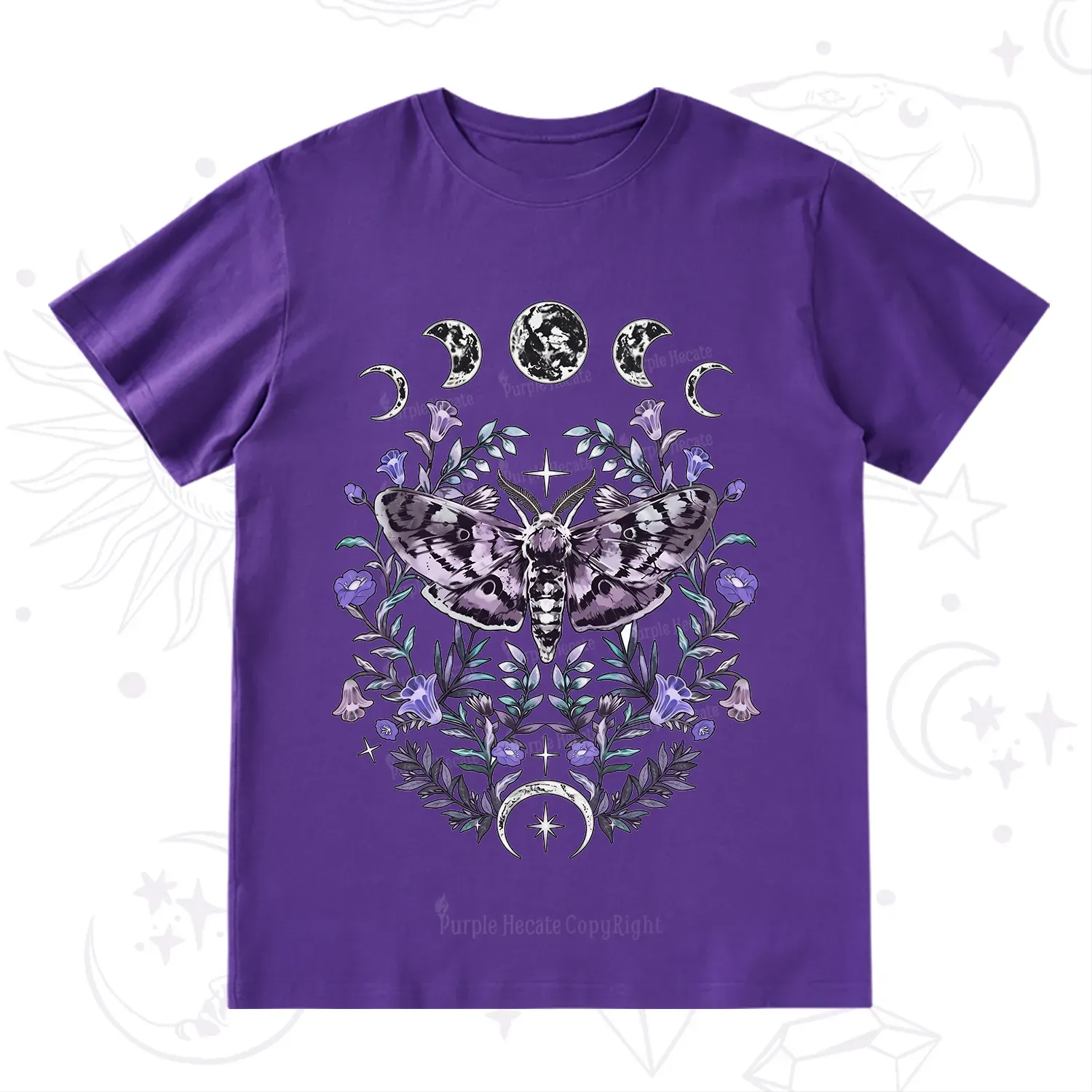 Purplehecate Gothic Mysterious Moth with Moon T-Shirt