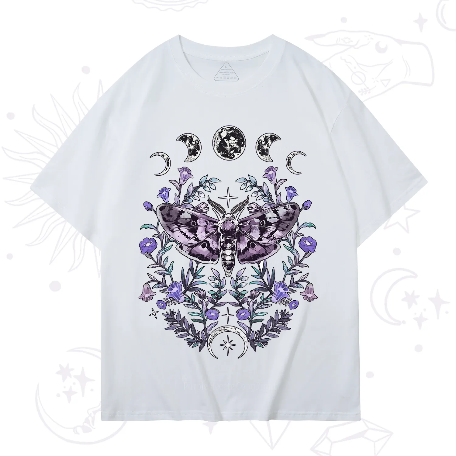 Purplehecate Gothic Mysterious Moth with Moon T-Shirt