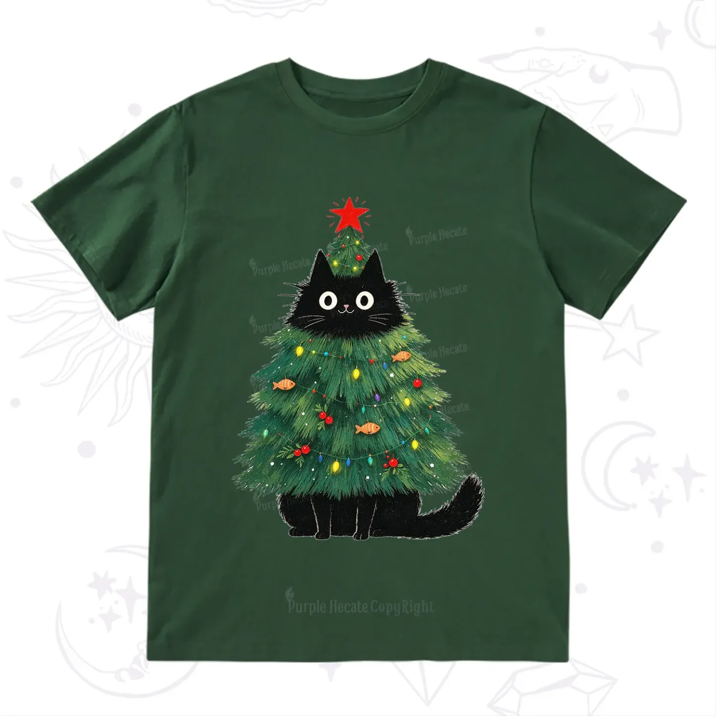 Purplehecate Black Cat Christmas Tree T-Shirt