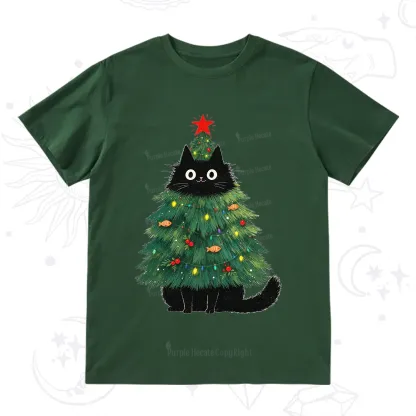 Purplehecate Black Cat Christmas Tree T-Shirt