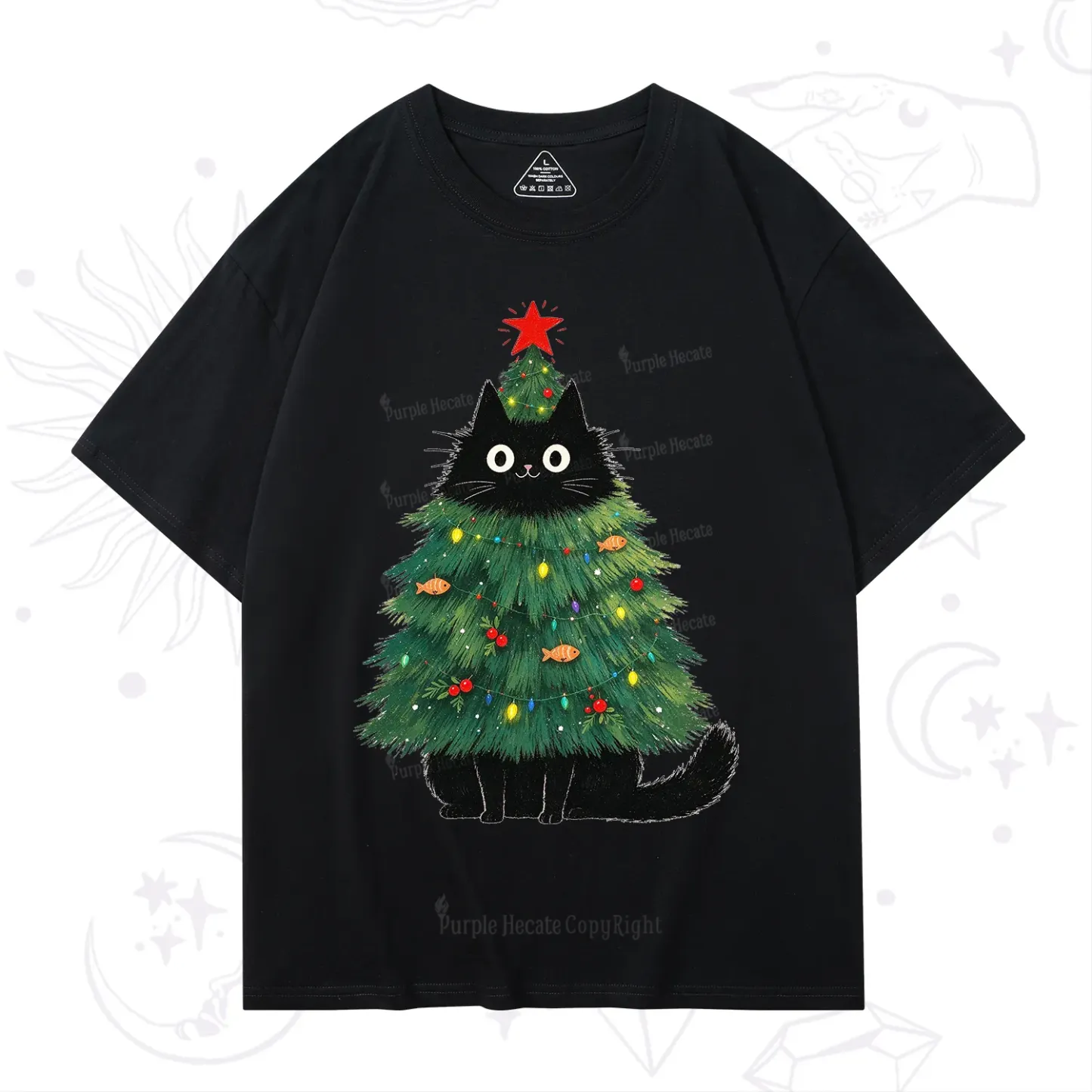 Purplehecate Black Cat Christmas Tree T-Shirt