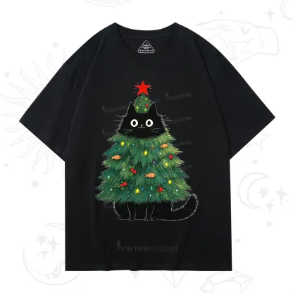 Purplehecate Black Cat Christmas Tree T-Shirt