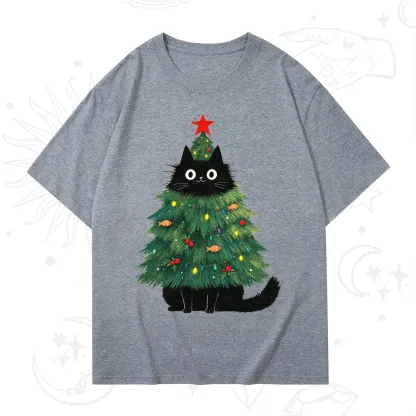 Purplehecate Black Cat Christmas Tree T-Shirt
