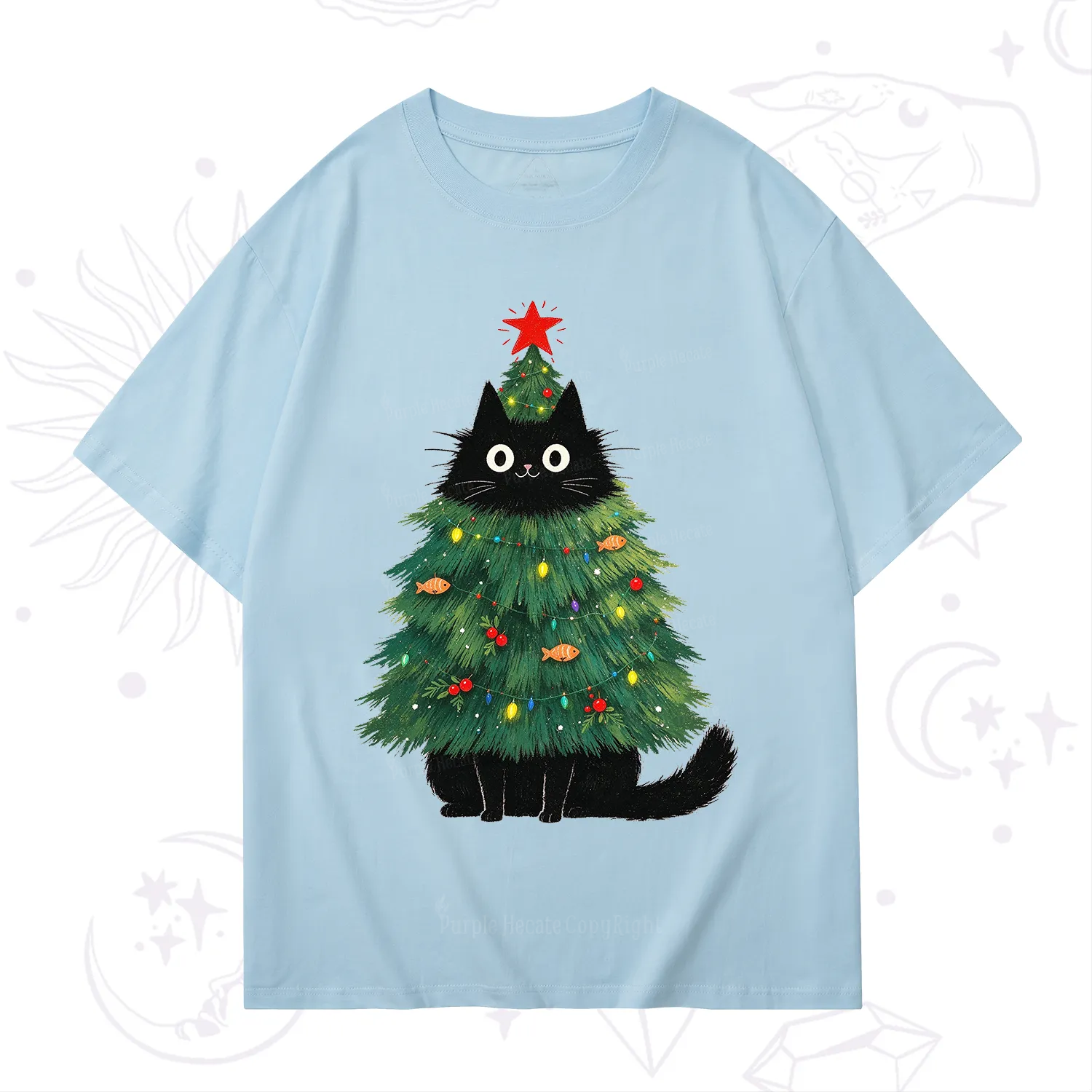 Purplehecate Black Cat Christmas Tree T-Shirt