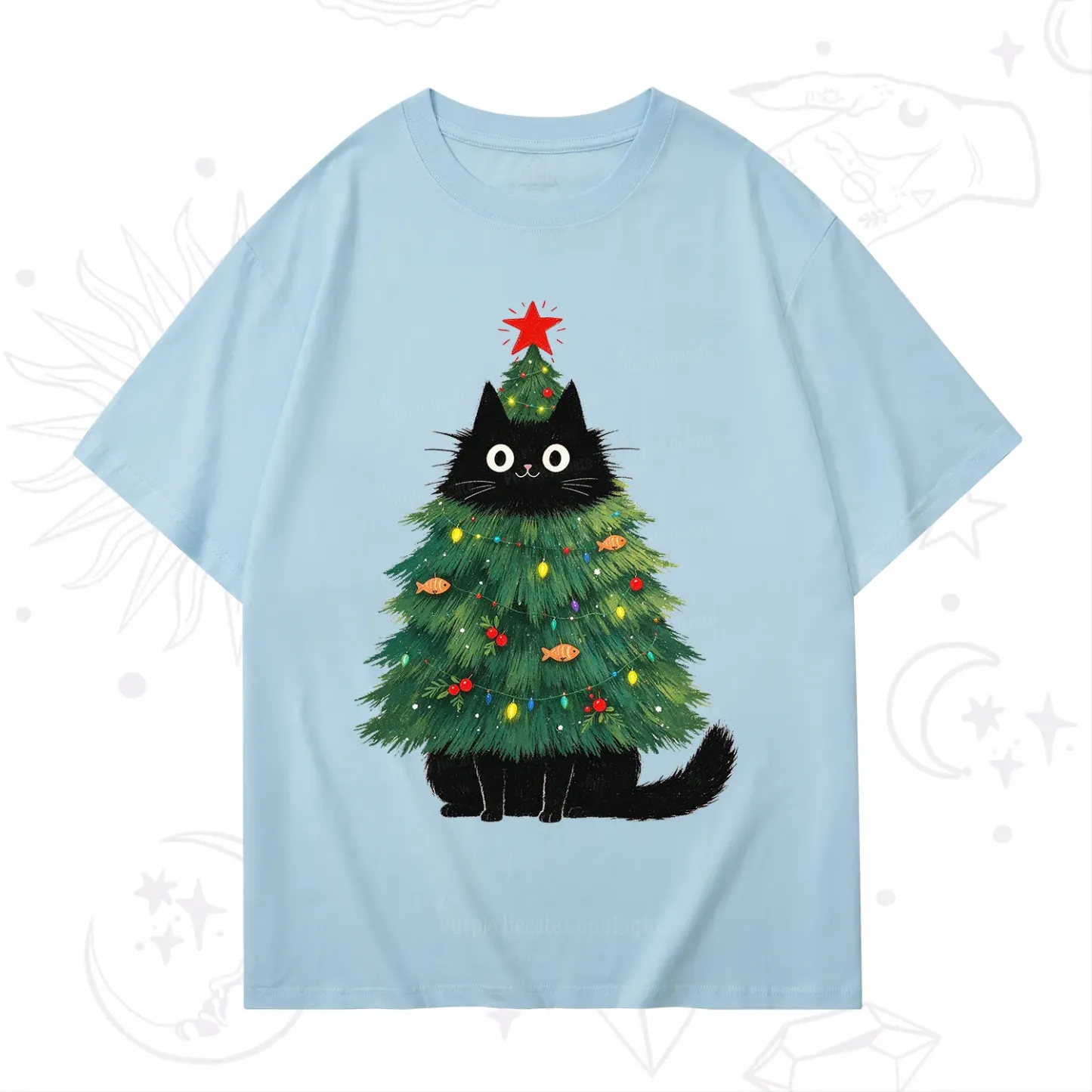 Purplehecate Black Cat Christmas Tree T-Shirt