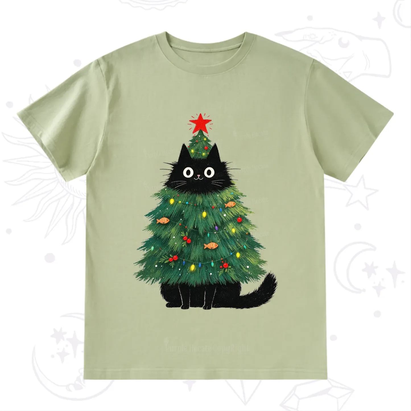 Purplehecate Black Cat Christmas Tree T-Shirt
