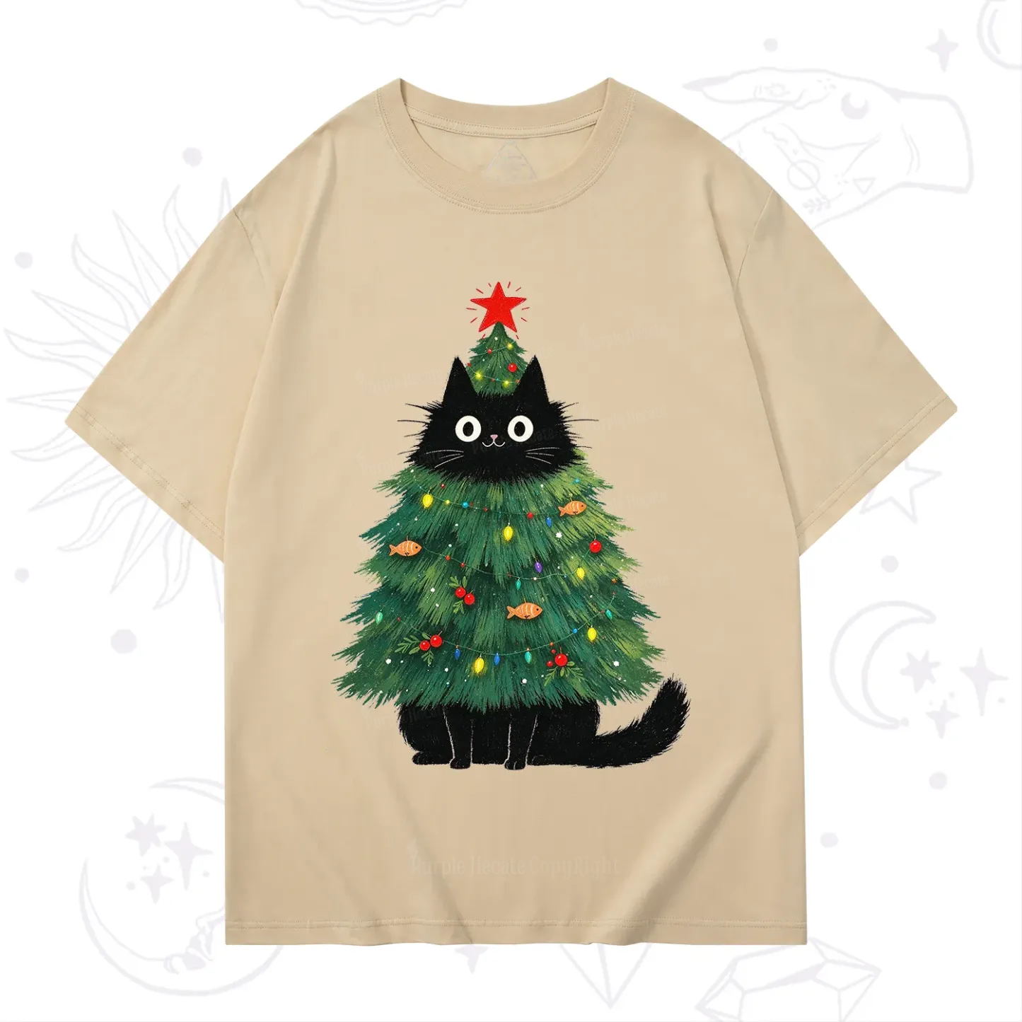 Purplehecate Black Cat Christmas Tree T-Shirt