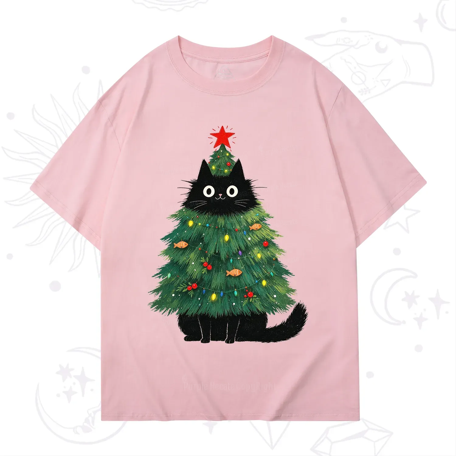 Purplehecate Black Cat Christmas Tree T-Shirt