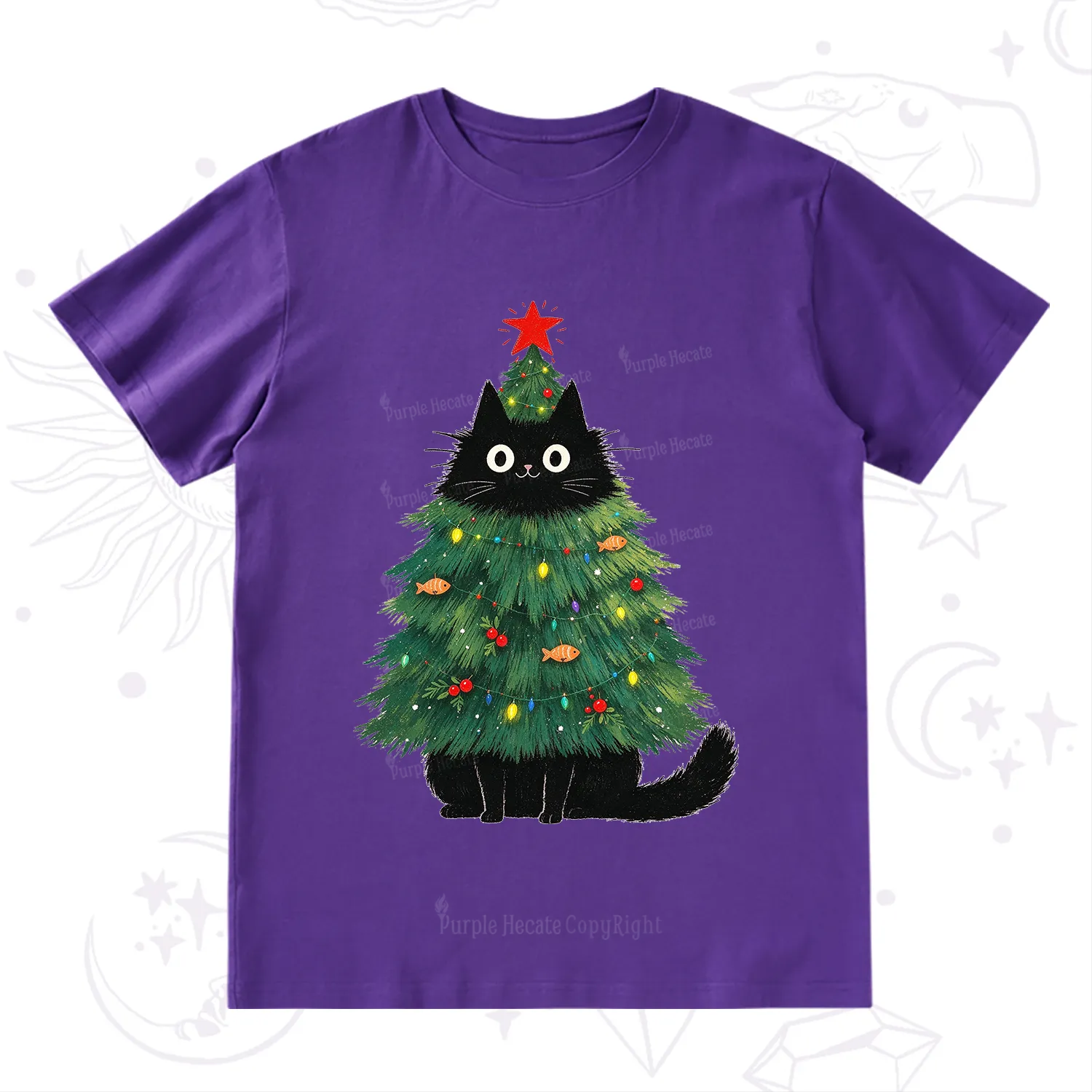 Purplehecate Black Cat Christmas Tree T-Shirt