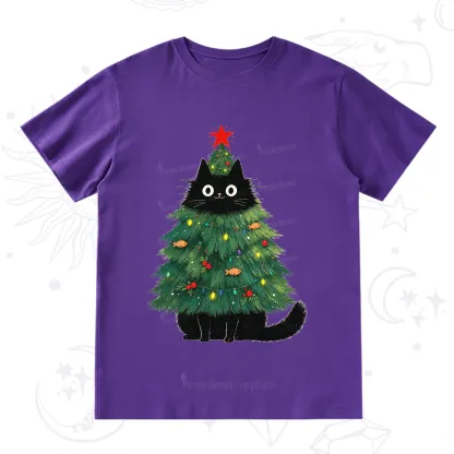 Purplehecate Black Cat Christmas Tree T-Shirt