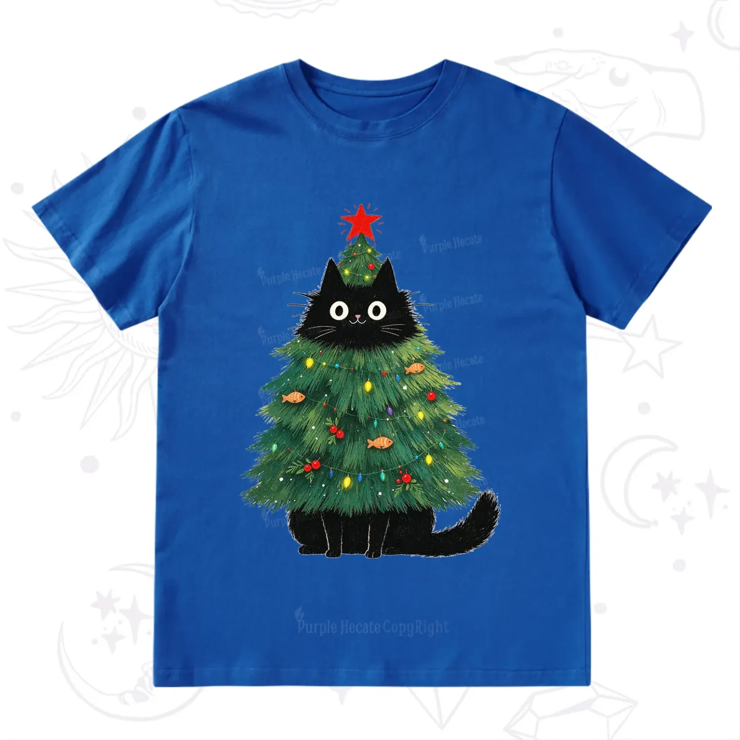 Purplehecate Black Cat Christmas Tree T-Shirt