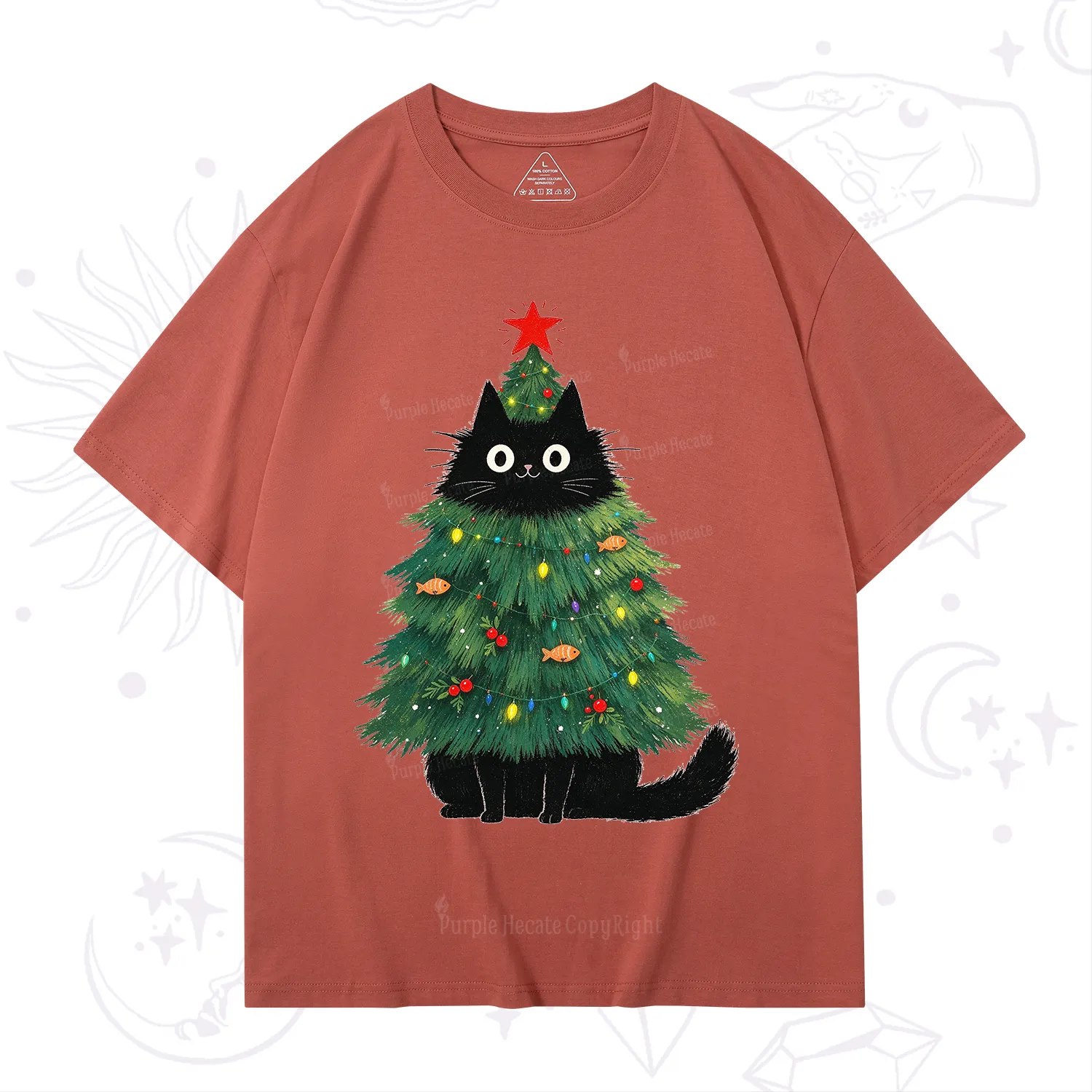 Purplehecate Black Cat Christmas Tree T-Shirt