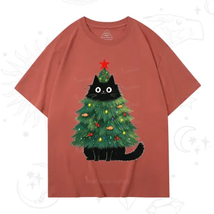 Purplehecate Black Cat Christmas Tree T-Shirt