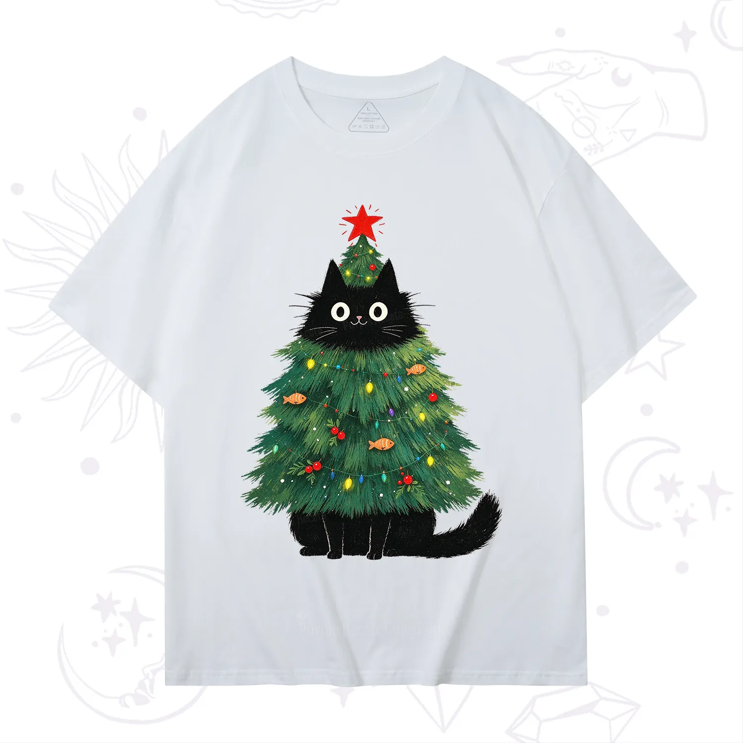 Purplehecate Black Cat Christmas Tree T-Shirt