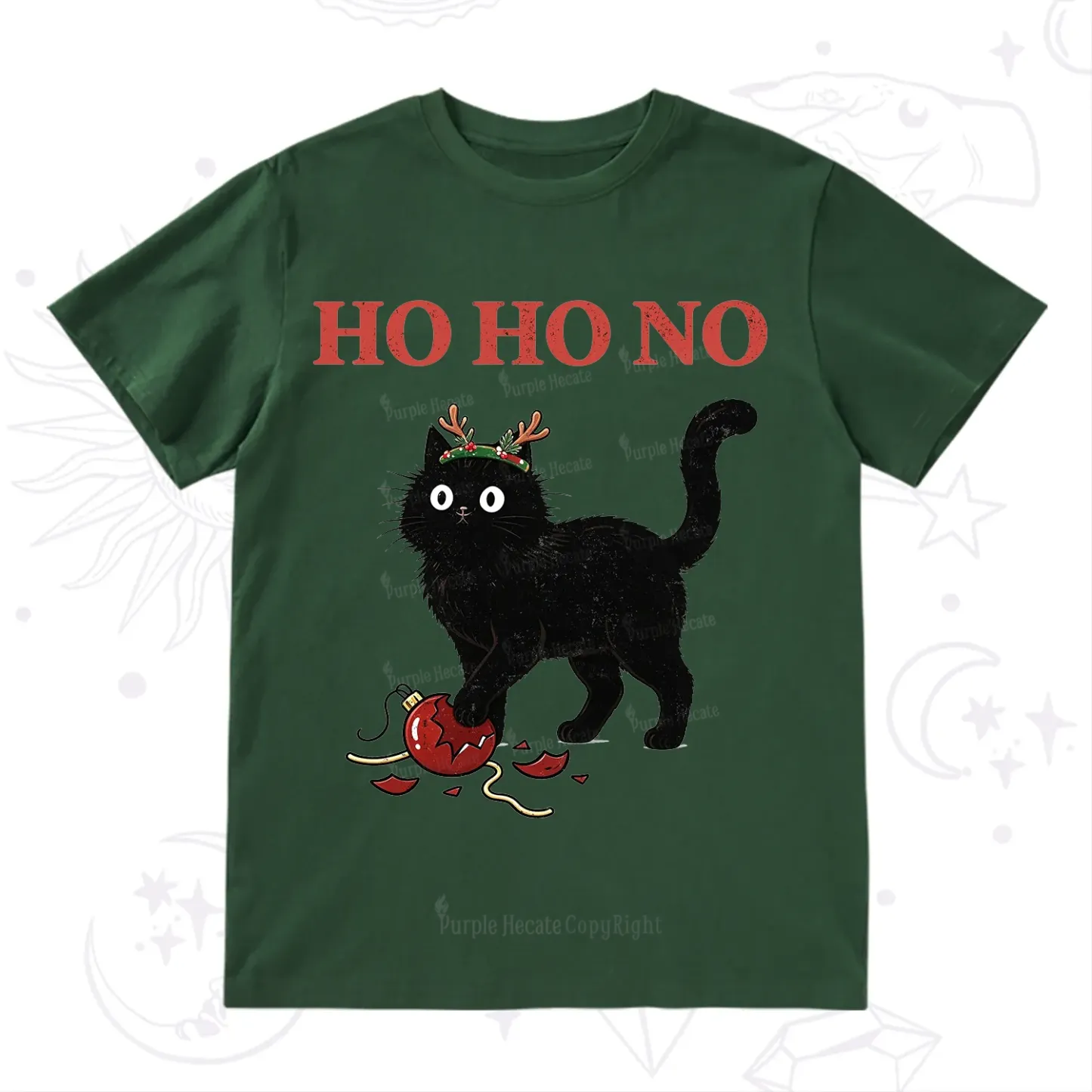 PurplehecateBlack Cat Antlers Christmas T-Shirt