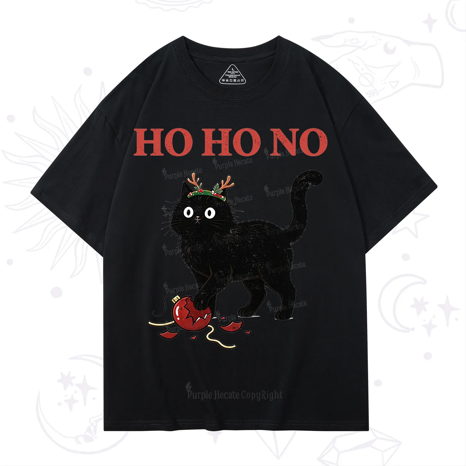 PurplehecateBlack Cat Antlers Christmas T-Shirt