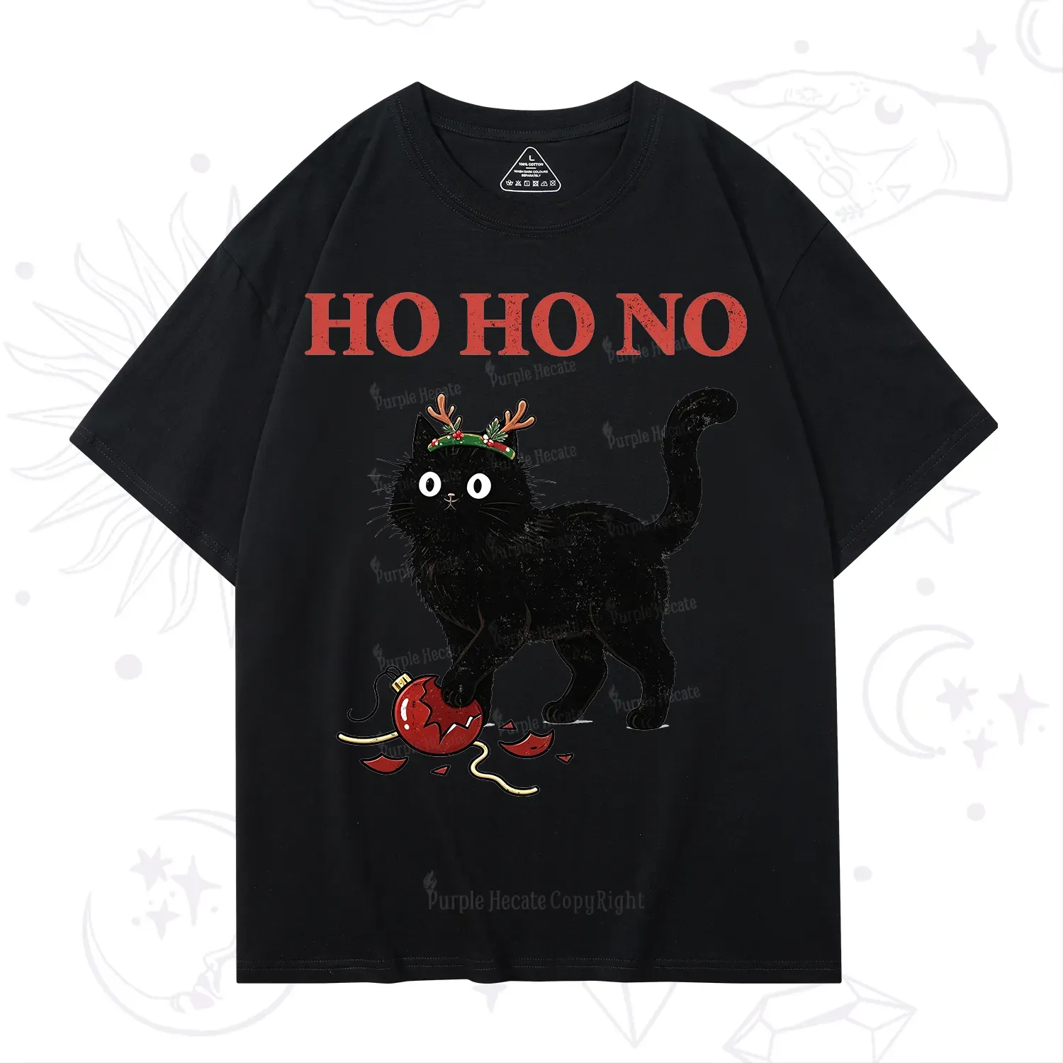 Purplehecate Black Cat Antlers Christmas T-Shirt