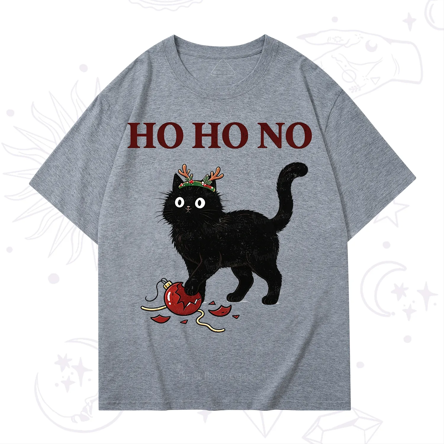 PurplehecateBlack Cat Antlers Christmas T-Shirt