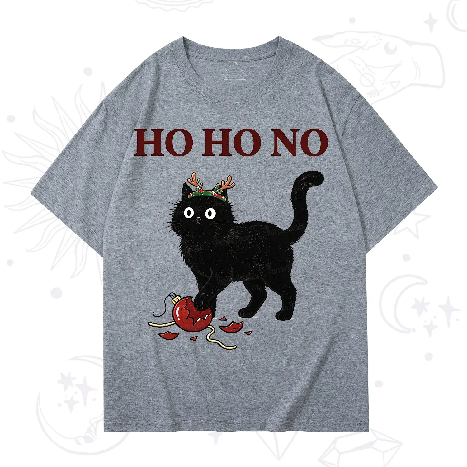 PurplehecateBlack Cat Antlers Christmas T-Shirt