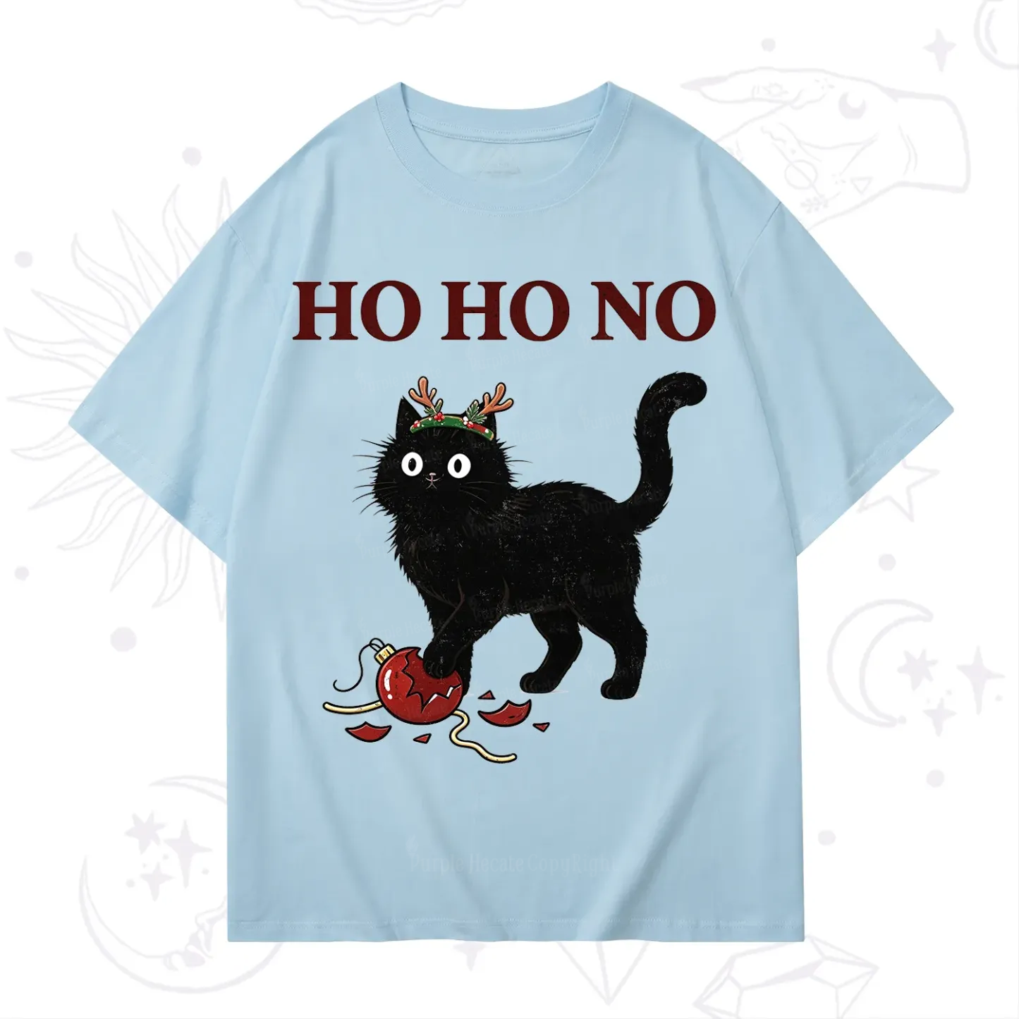 PurplehecateBlack Cat Antlers Christmas T-Shirt