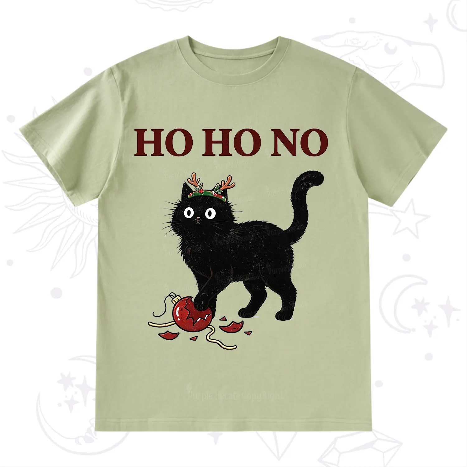 PurplehecateBlack Cat Antlers Christmas T-Shirt