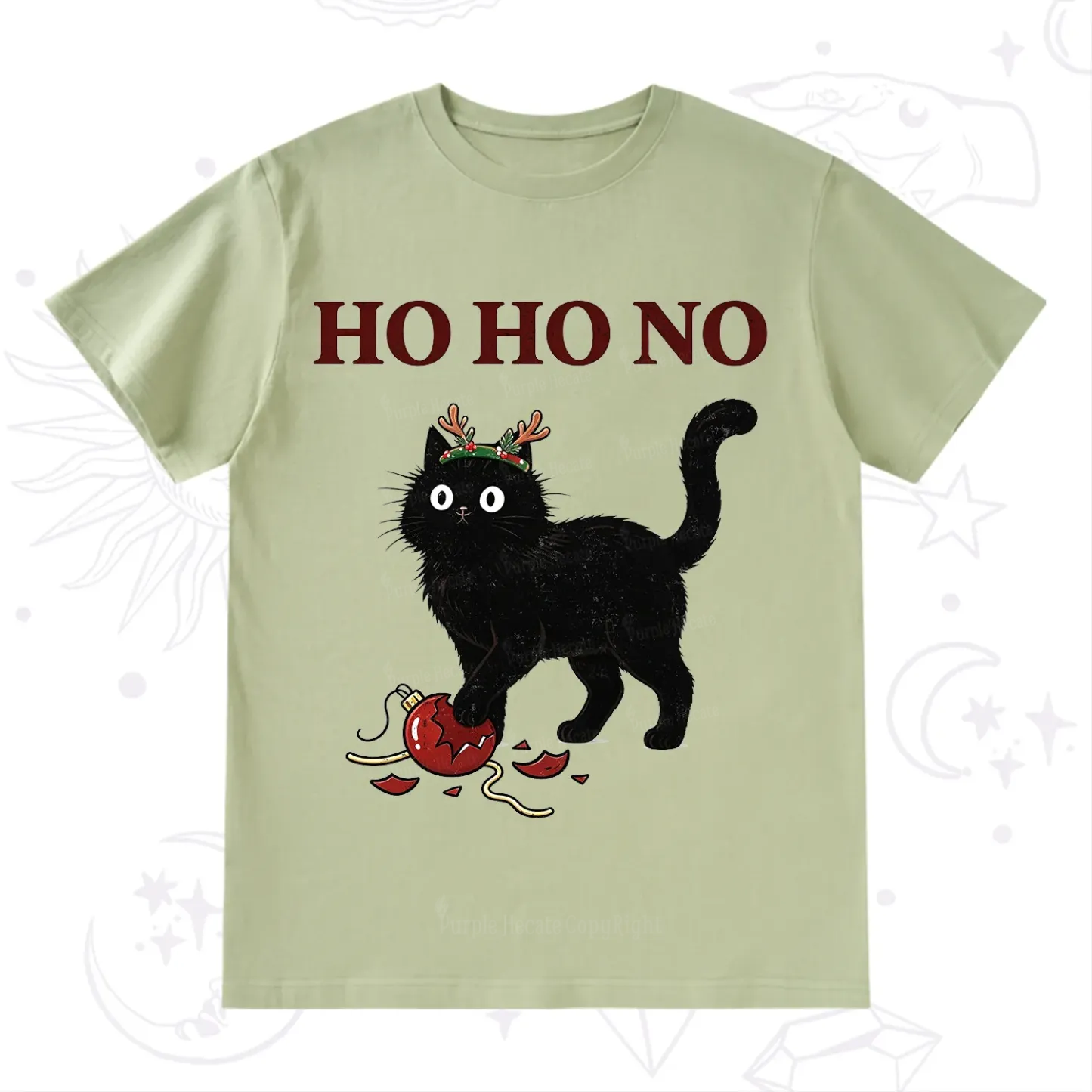 PurplehecateBlack Cat Antlers Christmas T-Shirt