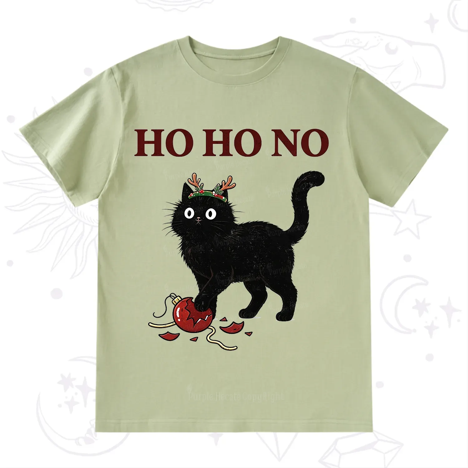 PurplehecateBlack Cat Antlers Christmas T-Shirt