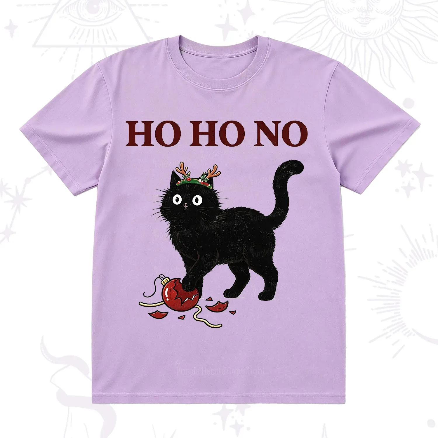 PurplehecateBlack Cat Antlers Christmas T-Shirt