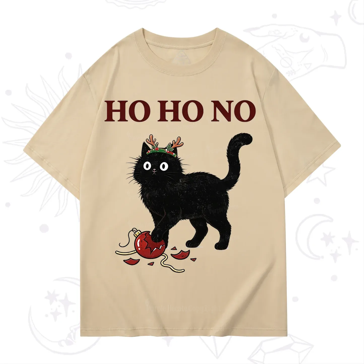 PurplehecateBlack Cat Antlers Christmas T-Shirt