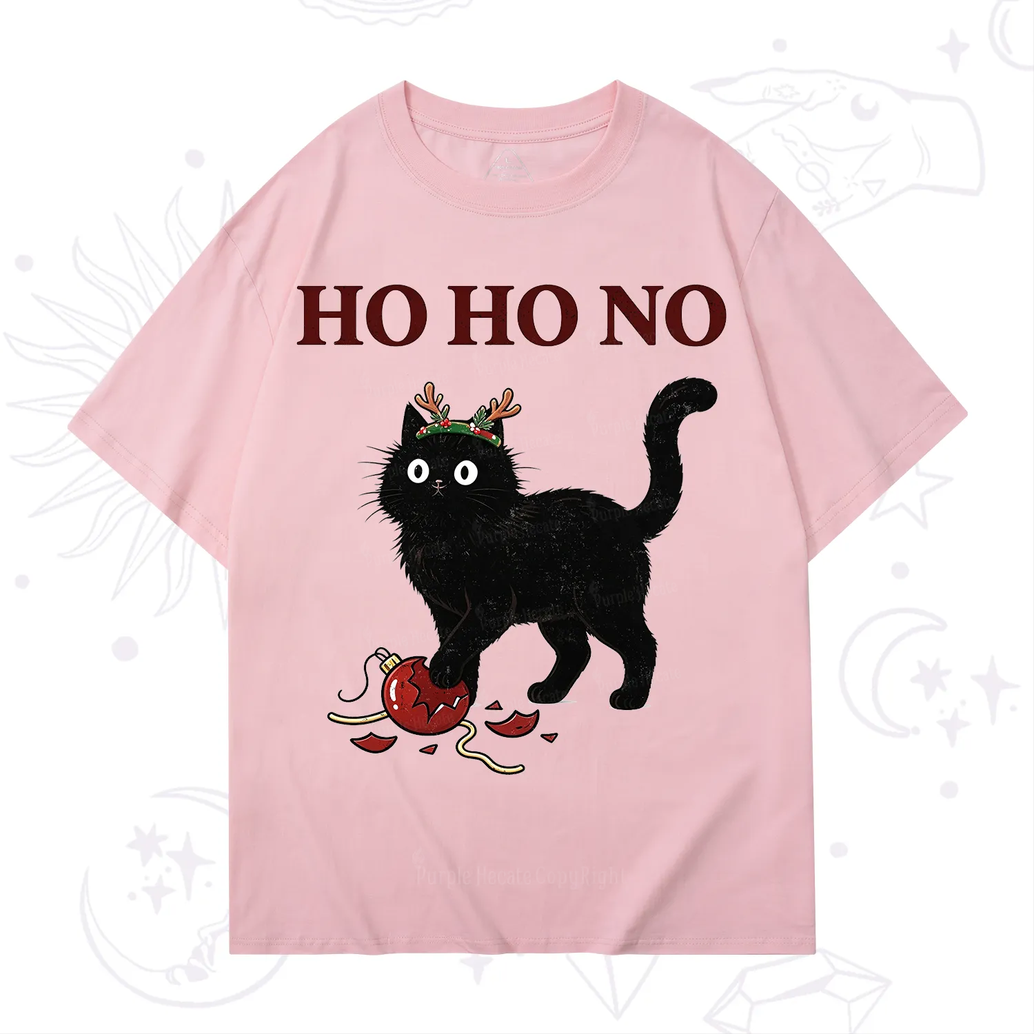 PurplehecateBlack Cat Antlers Christmas T-Shirt