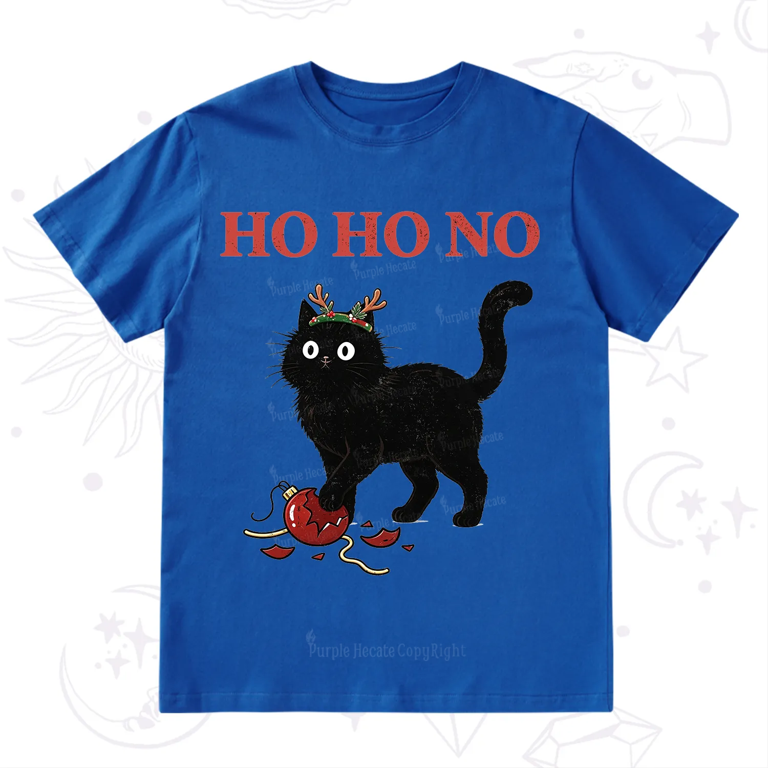 PurplehecateBlack Cat Antlers Christmas T-Shirt