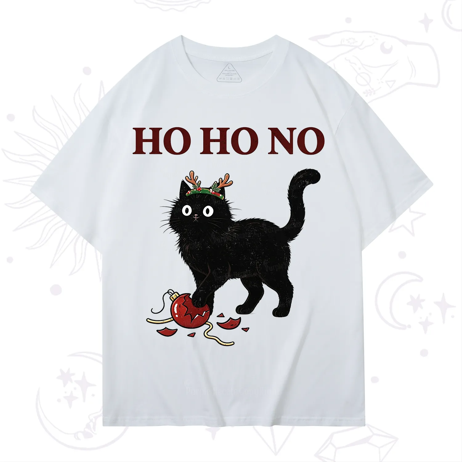 PurplehecateBlack Cat Antlers Christmas T-Shirt