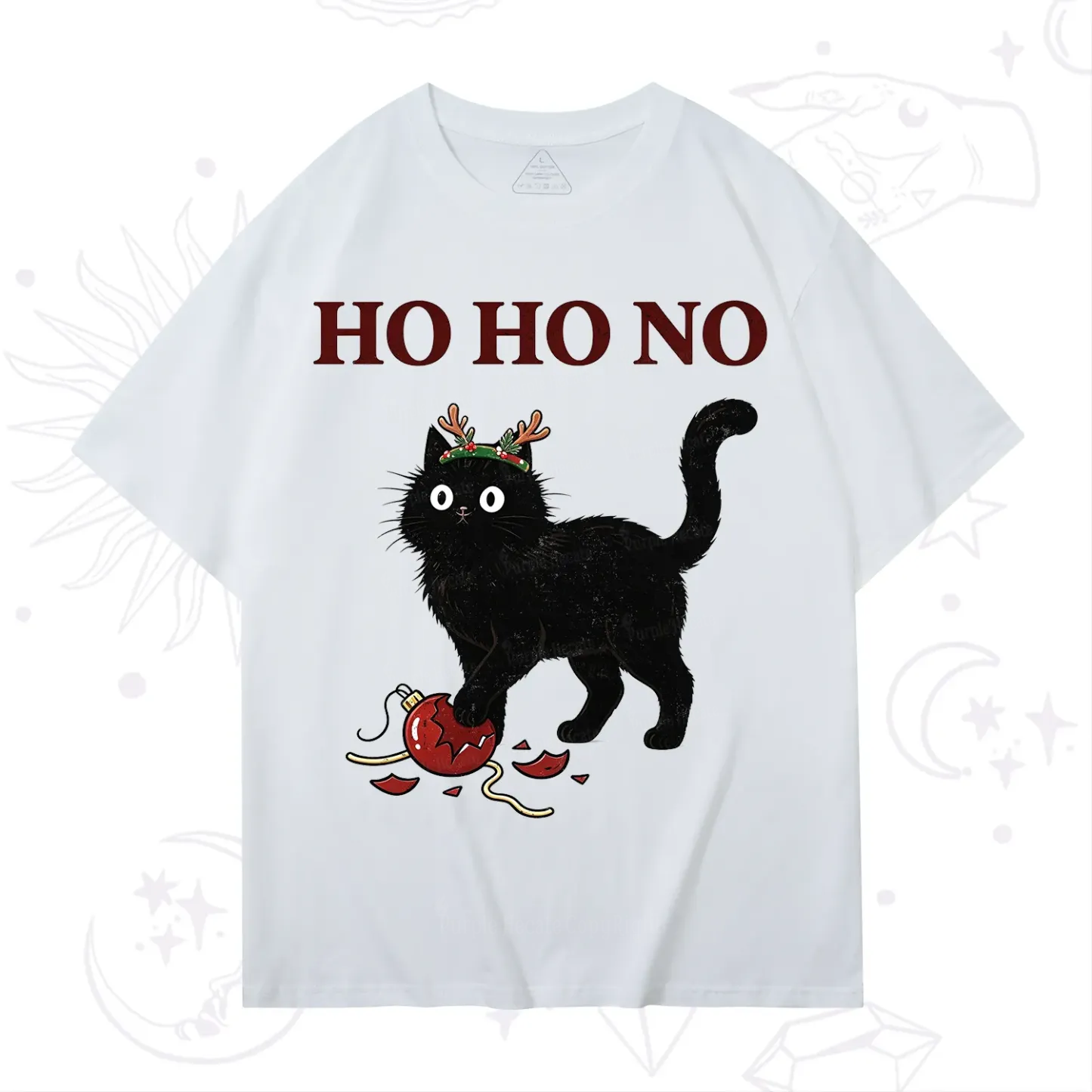 PurplehecateBlack Cat Antlers Christmas T-Shirt