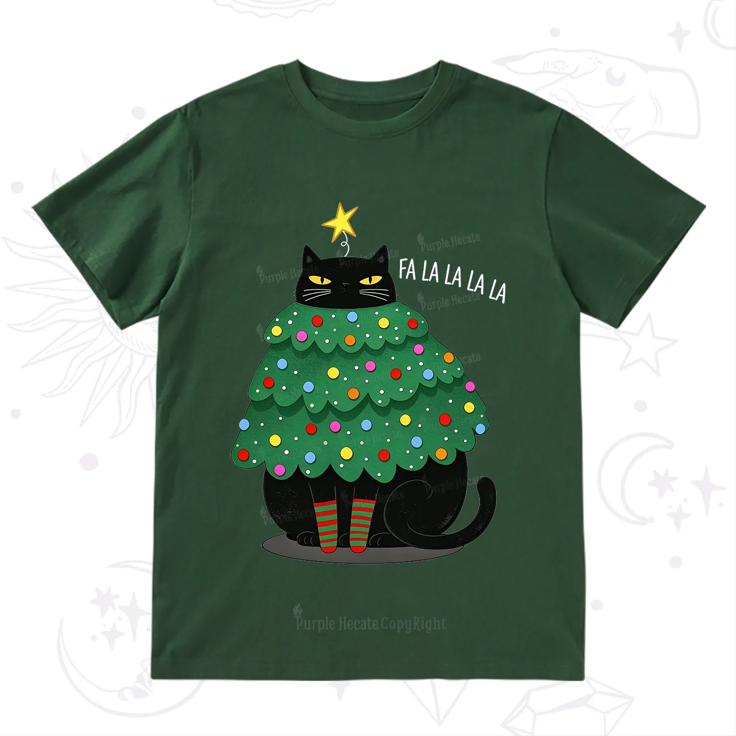 Purplehecate Chonky Black Cat Christmas Tree T-Shirt