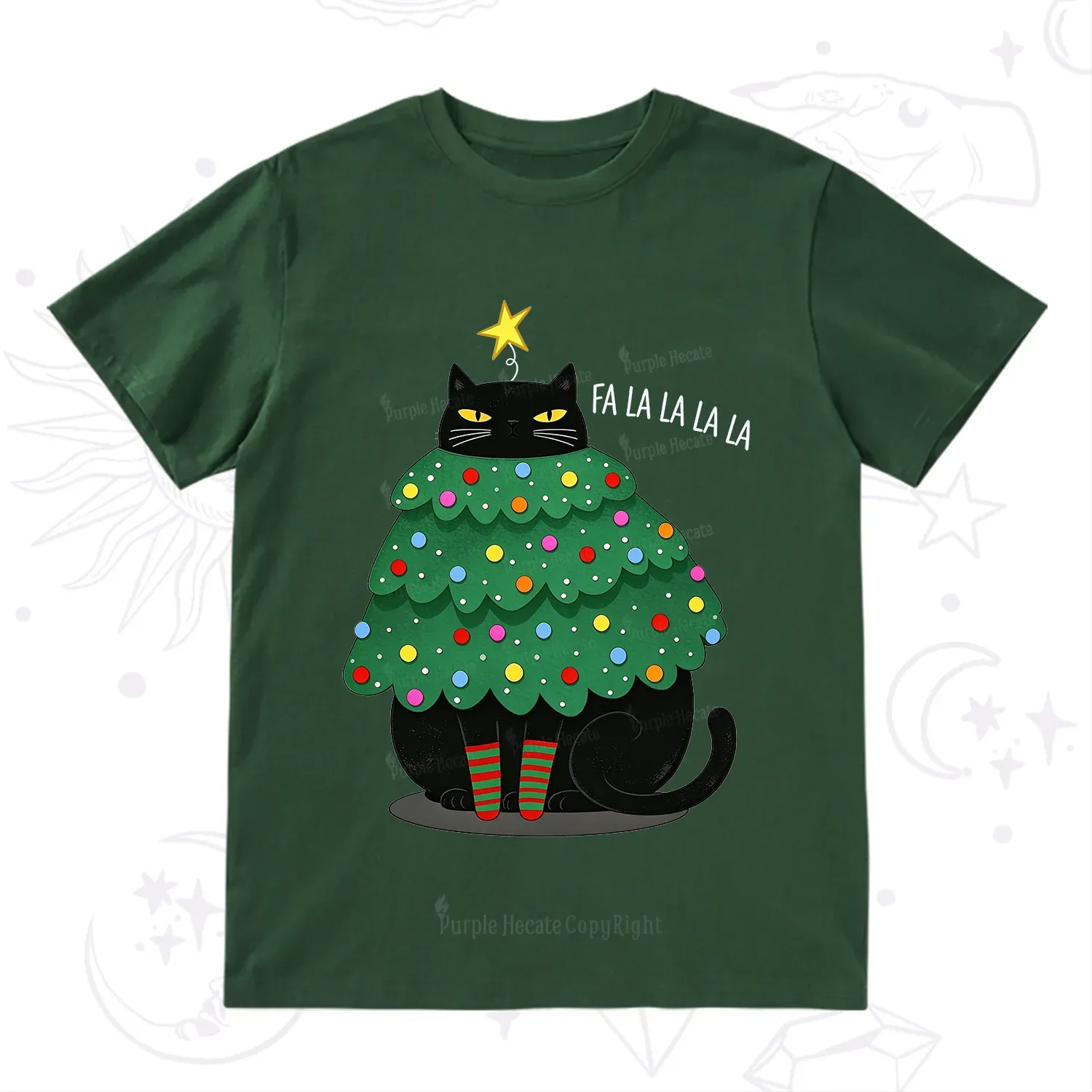 Purplehecate Chonky Black Cat Christmas Tree T-Shirt