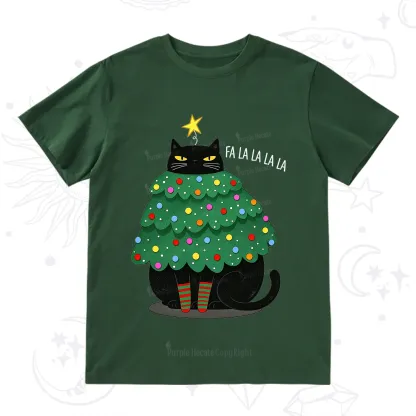 Purplehecate Chonky Black Cat Christmas Tree T-Shirt